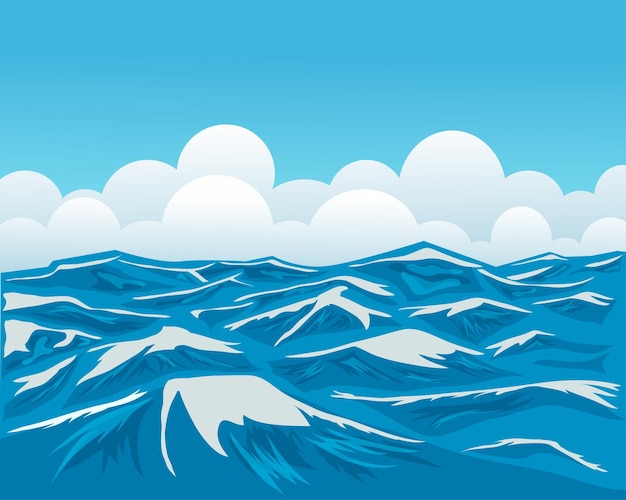 illustration of the sea in details with clouds