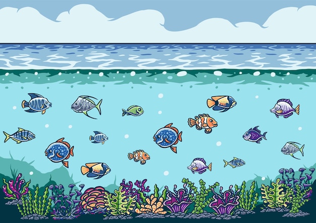 illustration of seabed with fish