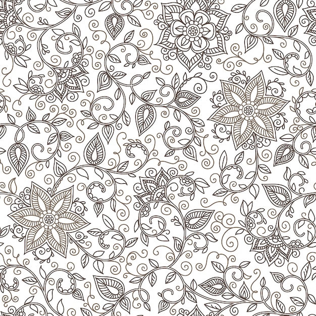 Illustration seamless black and white floral pattern