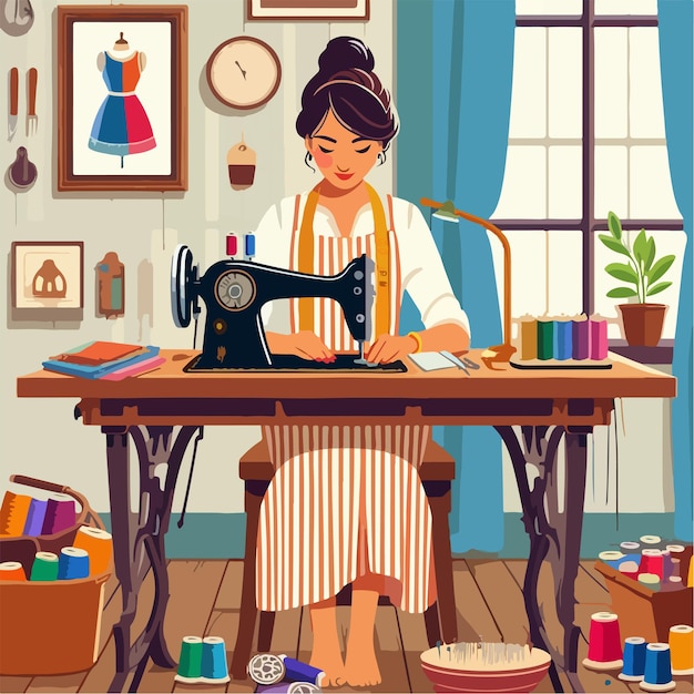 Vector illustration of a seamstress