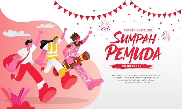  illustration. selamat hari Sumpah pemuda. Translation: Happy Indonesian Youth Pledge. Suitable for greeting card, poster and banner