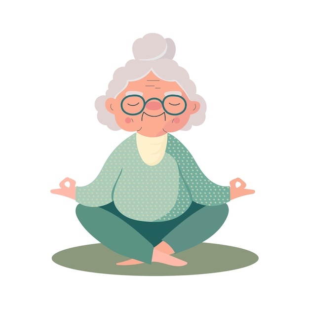 Illustration of senior woman practicing yoga exercises Healthy lifestyle