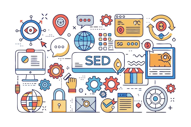 Vector illustration of seo concept with line icons