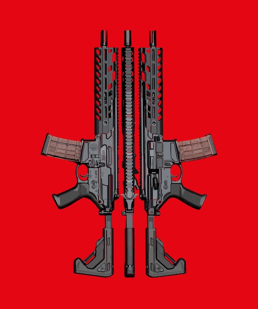 Illustration of a set of assault rifles next to each other