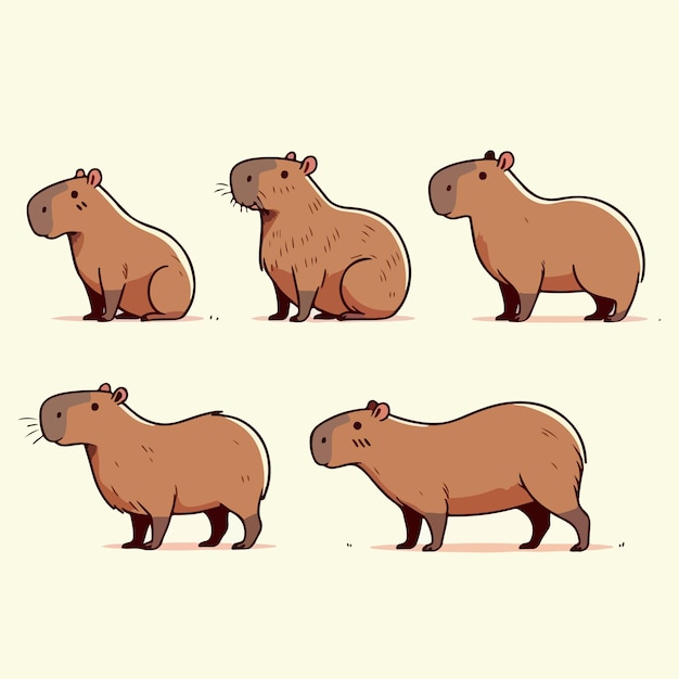 Vector illustration of a set of capybara with a flat design style