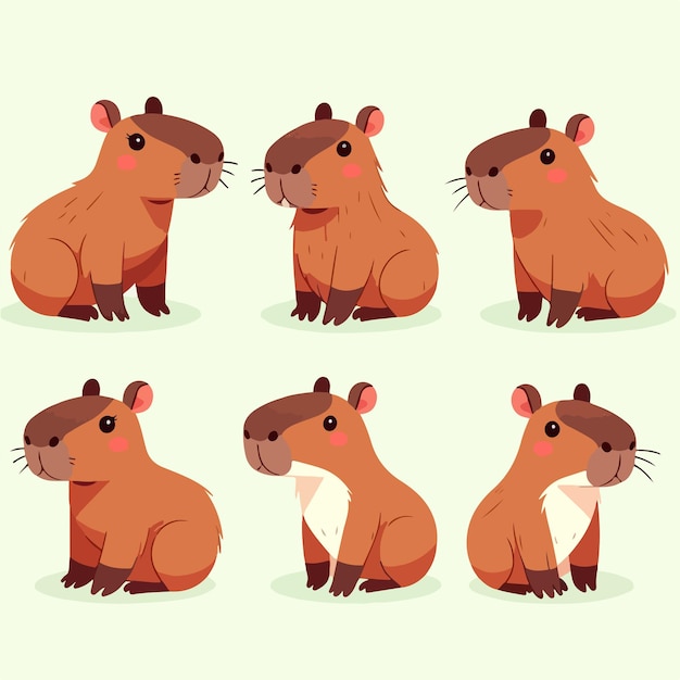 Vector illustration of a set of capybara with a flat design style