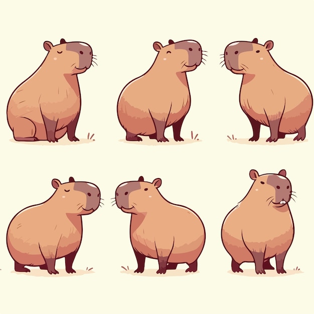 Vector illustration of a set of capybara with a flat design style