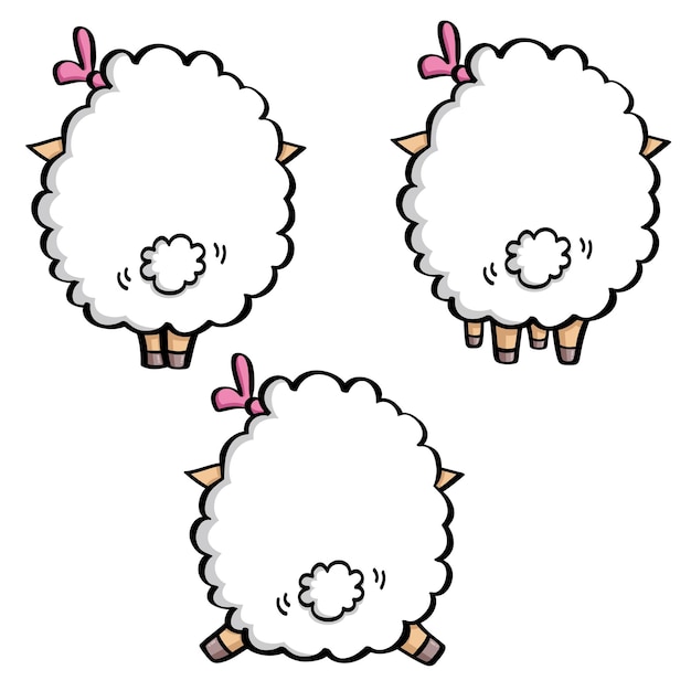 Illustration set of cartoon sheep back