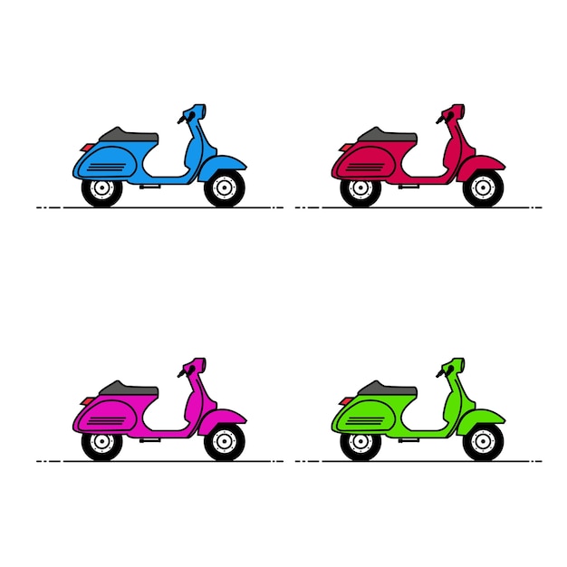 illustration of set colorful classic scooters