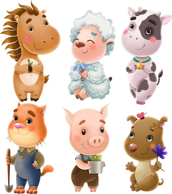 Illustration set of cute farm animals