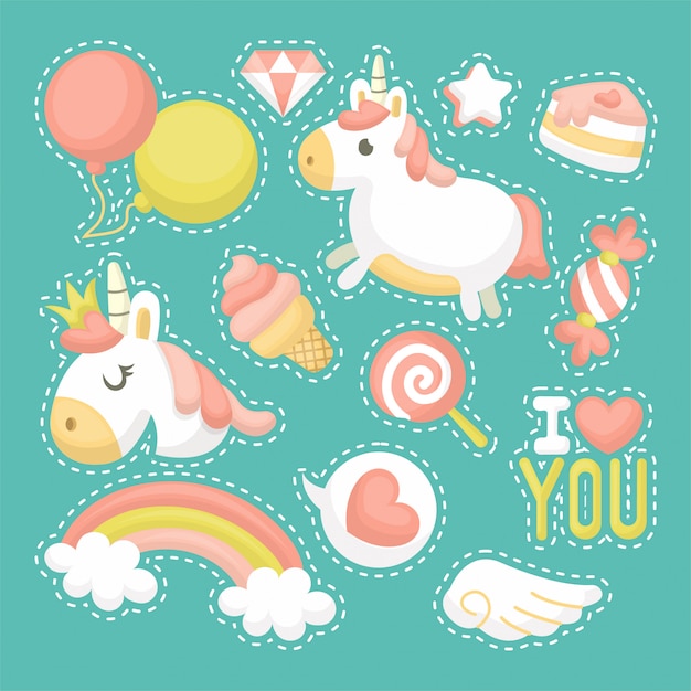 Illustration set of Cute Unicorn with Cartoon Style