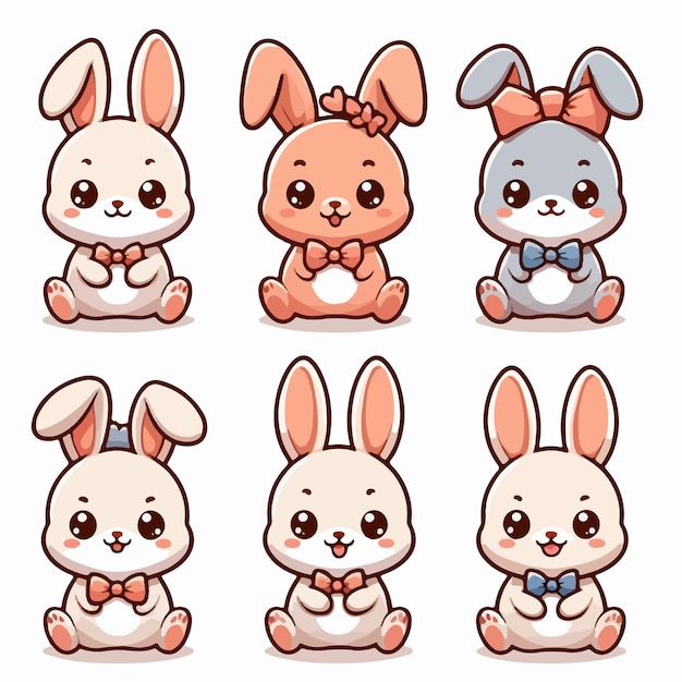 Illustration of a set of dancing bunnies in a cartoon vector style