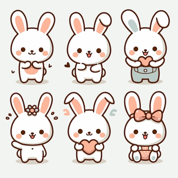 Illustration of a set of dancing bunnies in a cartoon vector style