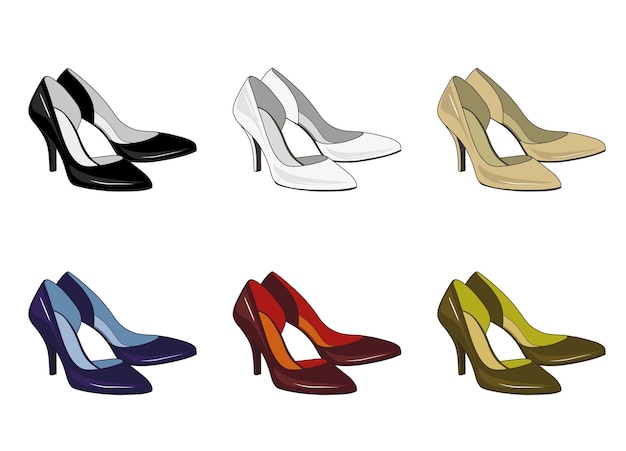 Illustration set of female fashionable shoes with heels