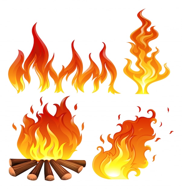 Illustration of the set of flames on a white background