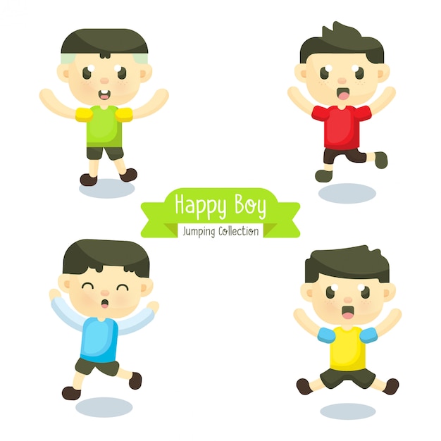 Illustration set Of Jumping Boy with Happy Face