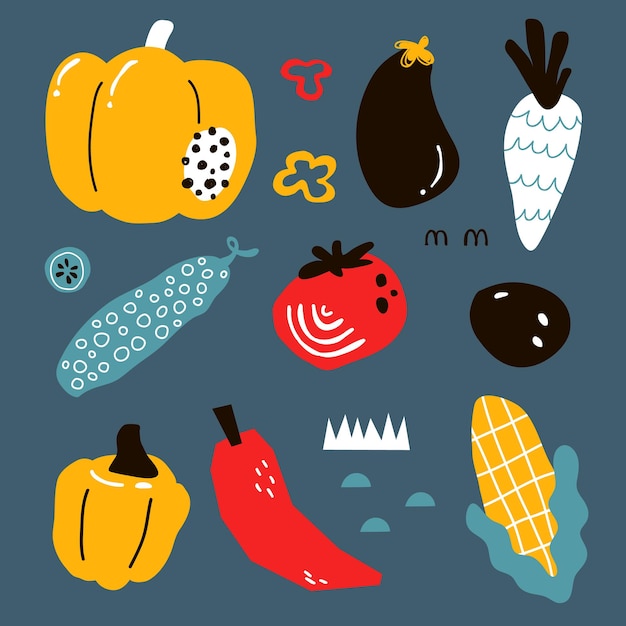 Illustration set of stylized vegetables like pumpkin  tomato pepper potato