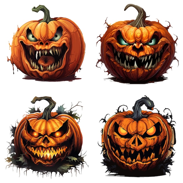 Illustration set of various Halloween pumpkins