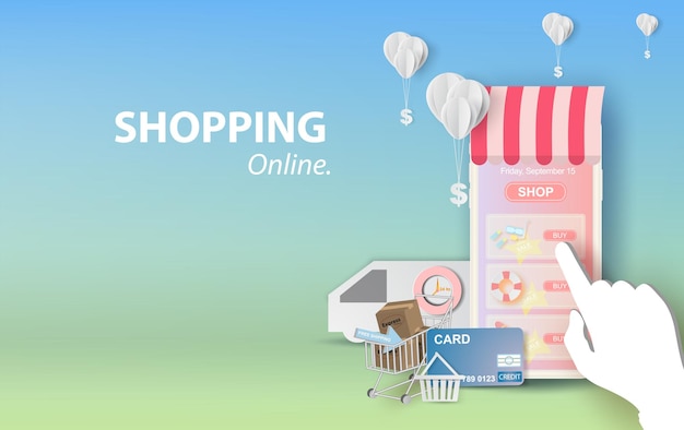 Illustration of shopping online summer sale on Mobile Application Vector Concept banner