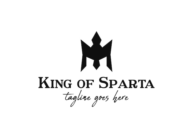 Illustration silhouette crown with helmet king of Sparta logo design.