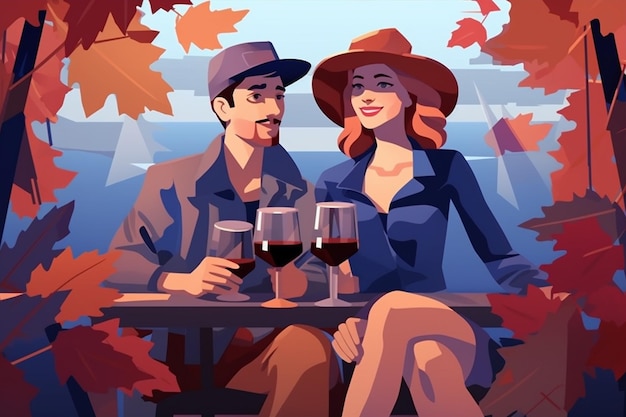 Vector illustration of sitting man and woman