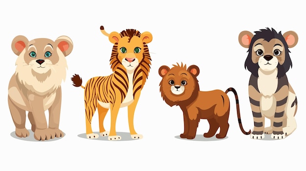 Vector illustration of six wild animals varieties in nature