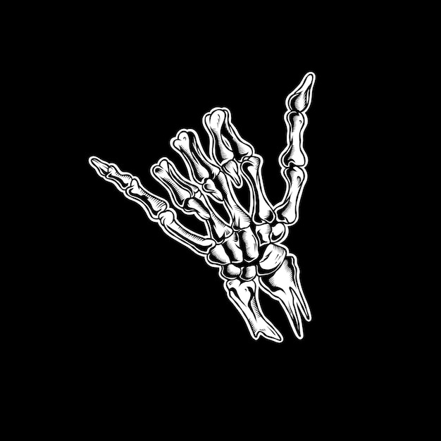 Illustration of a skeleton hand with call me symbol