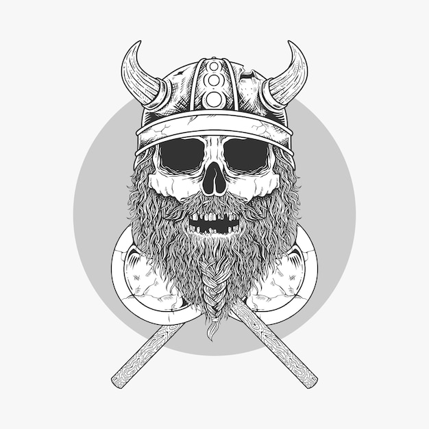 illustration sketch viking skull with two crossed axe