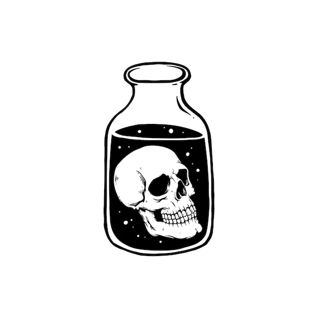 illustration skull in bottle