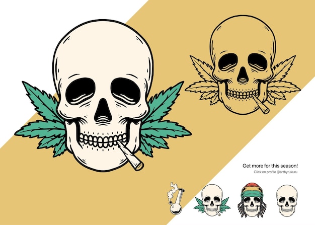 Illustration of Skull Rasta Reggae