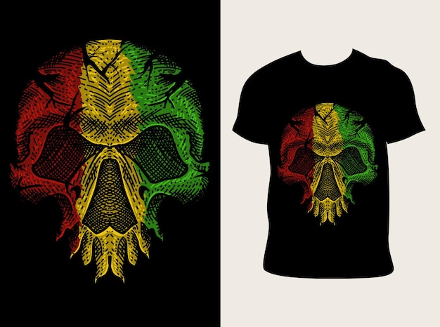 illustration skull reggae color with t shirt design