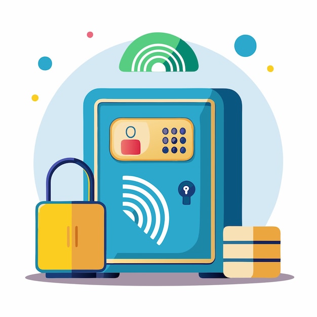 Vector illustration of a smart lockbox with biometric access the lockbox has a durable modern design with a fingerprint scanner or smartphone connectivity