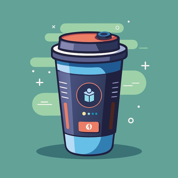 Vector illustration of a smart reusable coffee cup that tracks your coffee consumption and temperature