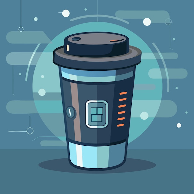 illustration of a smart reusable coffee cup that tracks your coffee consumption and temperature