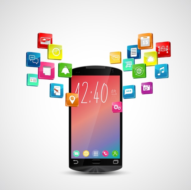 Illustration of smartphone with application icons 