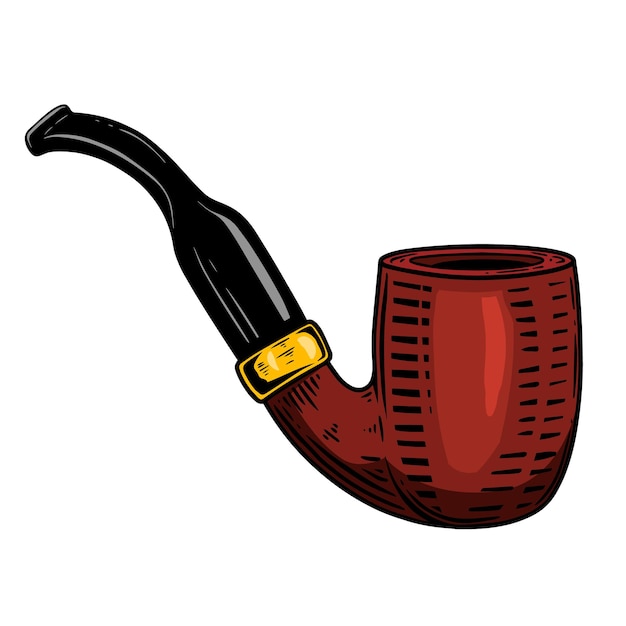 Illustration of smoking pipe in engraving style Design element for logo label sign poster t shirt Vector illustration