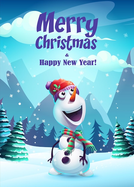 illustration snowman greeting card Merry Christmas