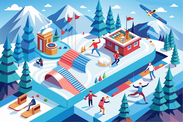 Vector illustration of snowy mountain landscape with winter sports perfect for custom winter olympics designs winter olympics customizable isometric illustration