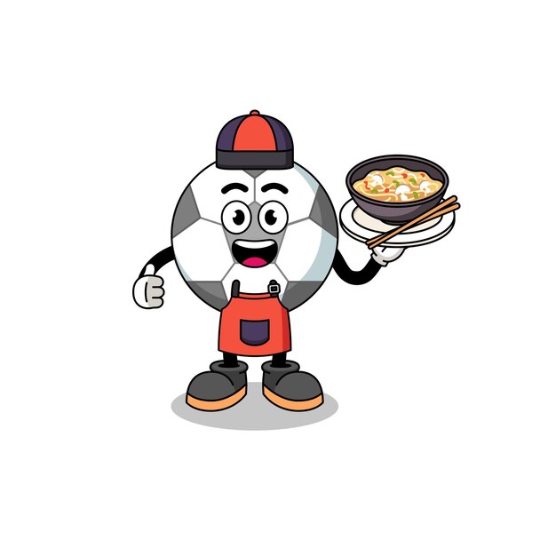 Illustration of soccer ball as an asian chef character design