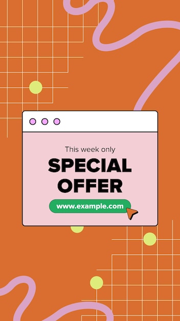 Illustration of a social media banner with a web browser card and the title Special Offer in bruta