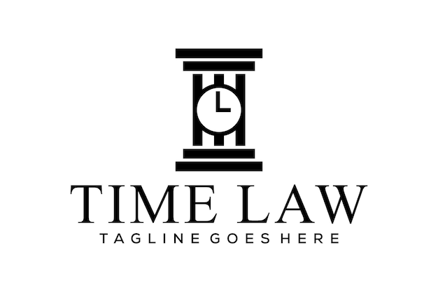 Illustration solid pillar law firm with the clock in the center logo design.