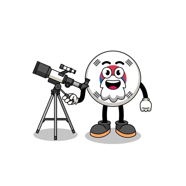 Illustration of south korea flag mascot as an astronomer