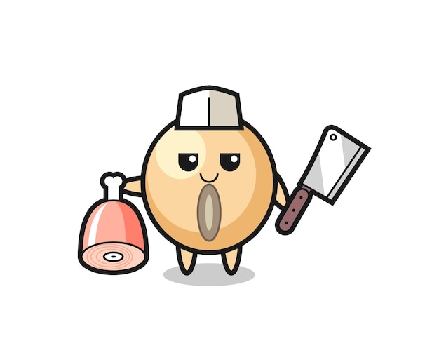 Illustration of soy bean character as a butcher