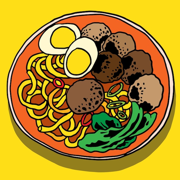 illustration of spaghetti and meatballs for poster icon and template purposes