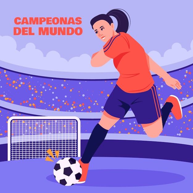 Illustration of spanish football player kicking the ball at the match