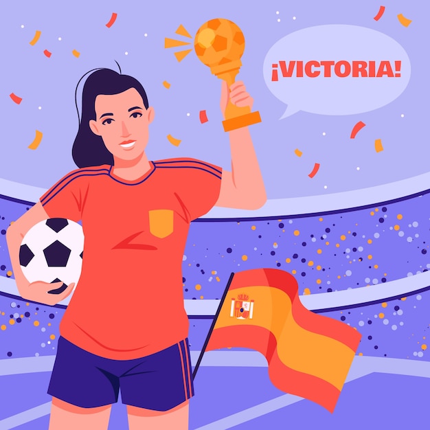 Illustration of spanish football player with world cup trophy