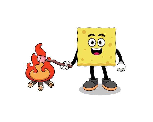 Illustration of sponge burning a marshmallow character design