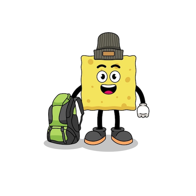 Illustration of sponge mascot as a hiker character design