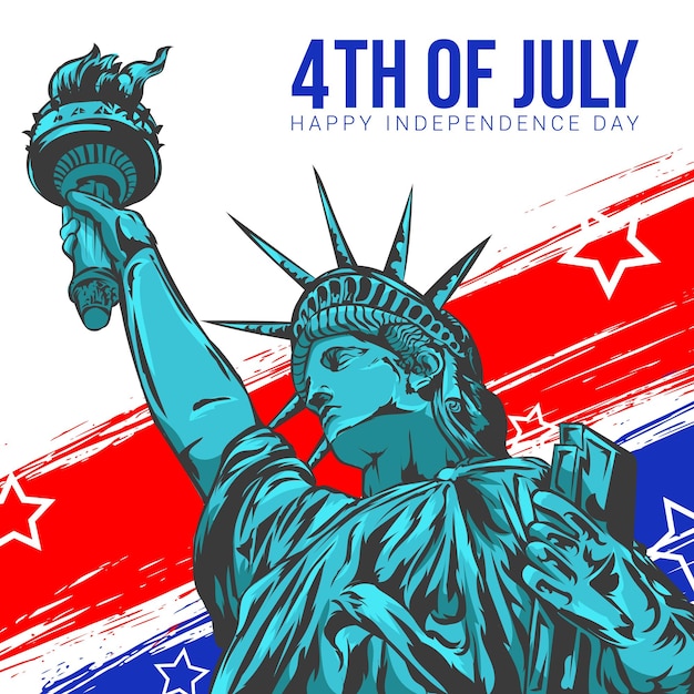 illustration of the statue of liberty with the theme of 4th american independence day