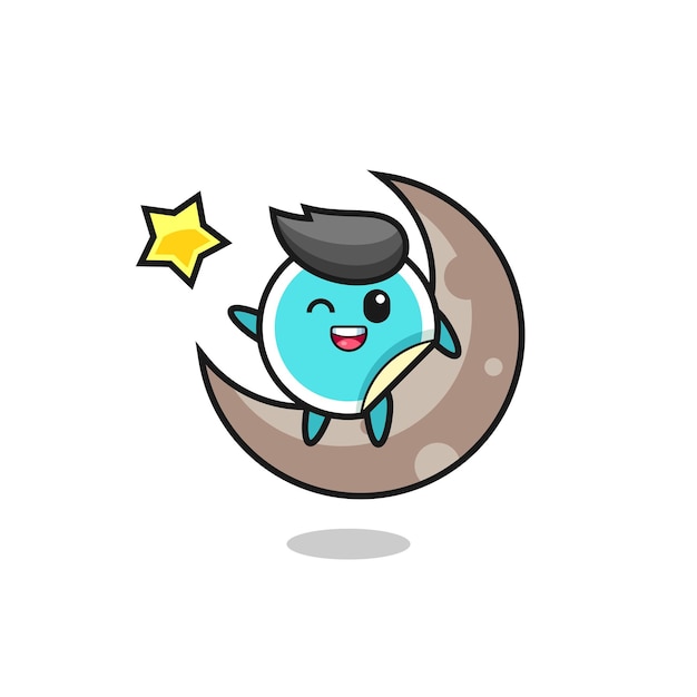 Illustration of sticker cartoon sitting on the half moon